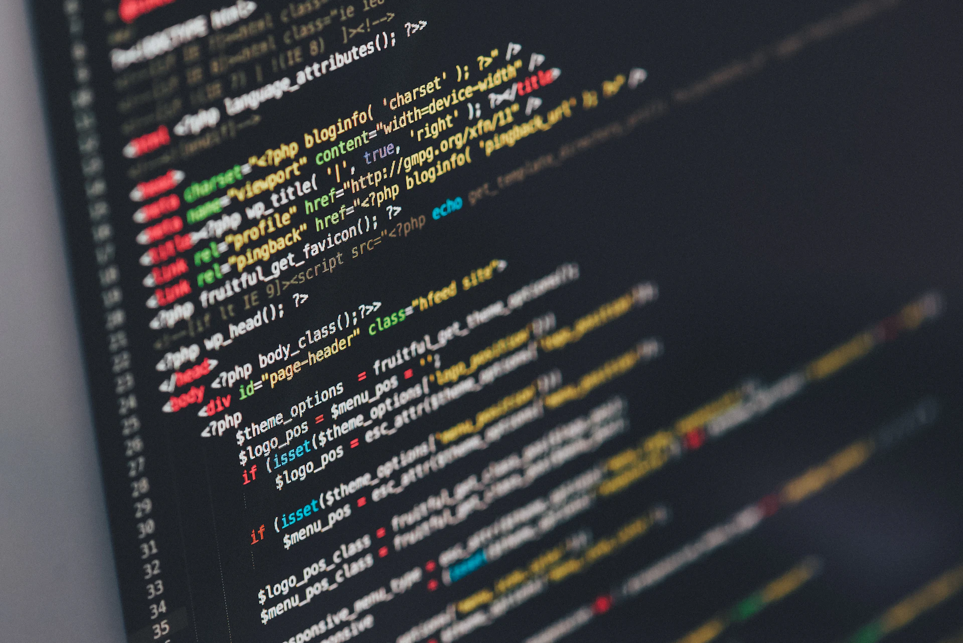 Custom website development code on a developer screen