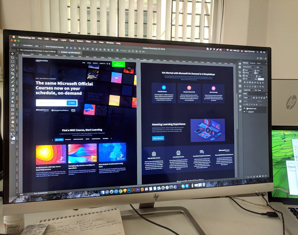 Custom website UI design on a designer workstation