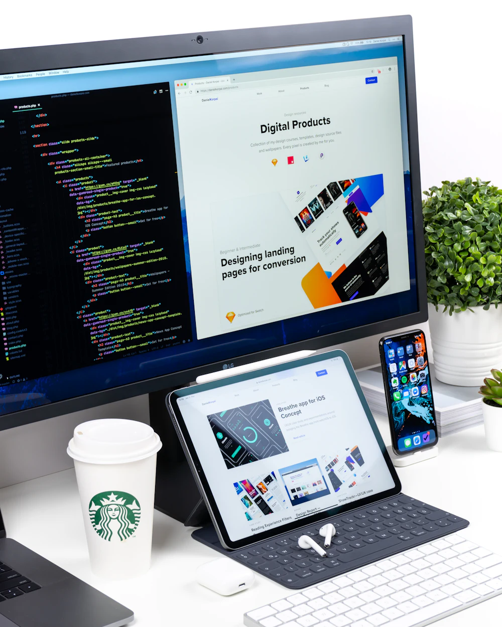 Responsive website design shown on desktop, tablet and phone